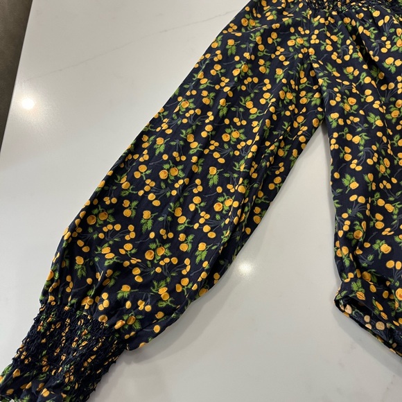 The Shirt by Rochelle Behrens Nicole top in  navy/orange smocking, long sleeve - Picture 3 of 8